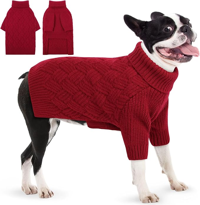 AOFITEE Dog Sweater, Dog Sweaters for Medium Dogs Girl, Warm Dogs Christmas Sweater, Winter Medium Pet Sweaters Female Male, Turtleneck Knitwear for French Bulldog, Boston Terrier (Red, M)