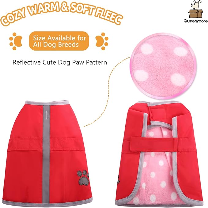 Queenmore Cold Weather Dog Coats Loft Reversible Winter Fleece Dog Vest Waterproof Pet Jacket Available in Extra Small, Small, Medium, Large Extra Large Sizes