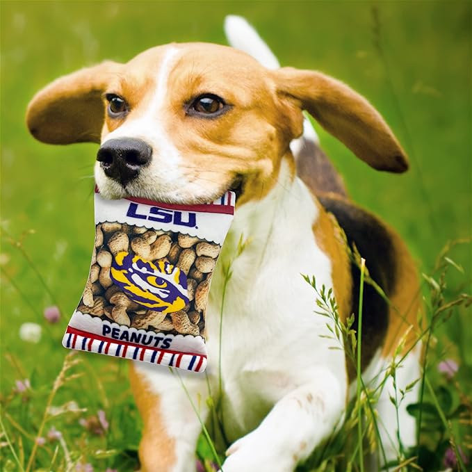 NCAA LSU Tigers Crinkle FINE Plush Dog & CAT Squeak Toy- Cutest Stadium Peanuts Snack Toy for Dogs & Cats with Inner Squeaker & Beautiful Football/Basketball Team Name/Logo