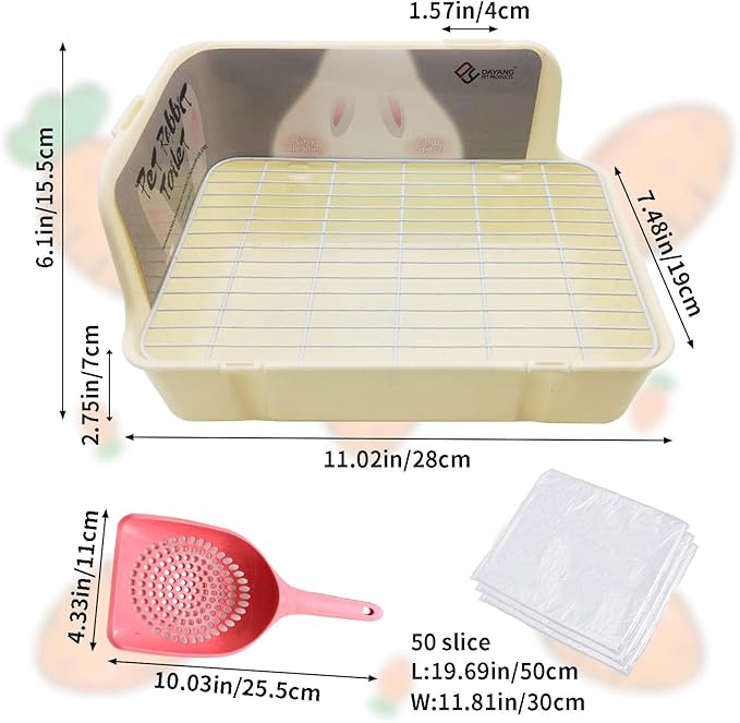 Tfwadmx Rabbit Litter Box Bunny Corner Litter Pan Pet Bedding Litter Box with Grate Small Animal Toilet Potty Trainer for Rabbit Bunny Chinchilla Guinea Pig Ferret (White)