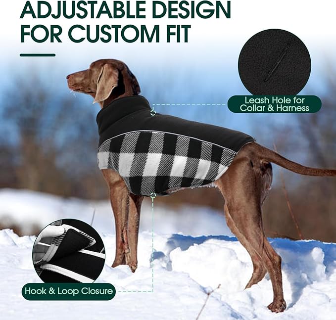 Kuoser Dog Winter Coat, Reversible Waterproof Dog Jacket with Reflective Strip, Warm Dogs Fleece Vest Adjustable Doggy Cold Weather Clothes Plaid Christmas Outfit Pet Apparel for Small Dogs, Black XS