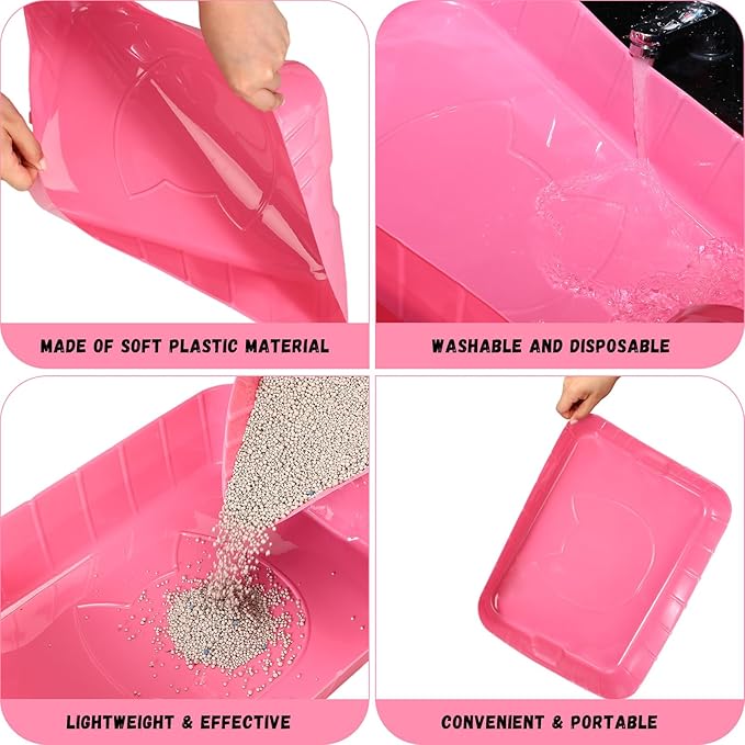 Bokon 25 Pcs Disposable Litter Boxes for Cats Plastic Cat Litter Tray Large Kitten Pan for Kitty Rabbit Guinea Pig Hamster Pets Supplies Travel Home Toilet, 15.7 x 11.8 x 3 Inches(Pink)