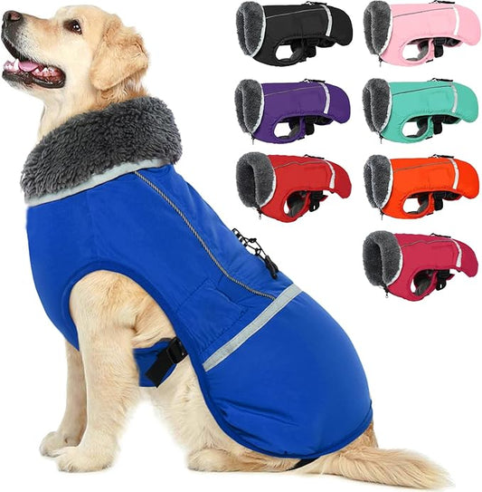 QBLEEV Warm Dog Coat - Reflective & Waterproof Winter Jacket, Turtleneck Pet Clothes with Thick Fleece Lining for Small to Large Dogs