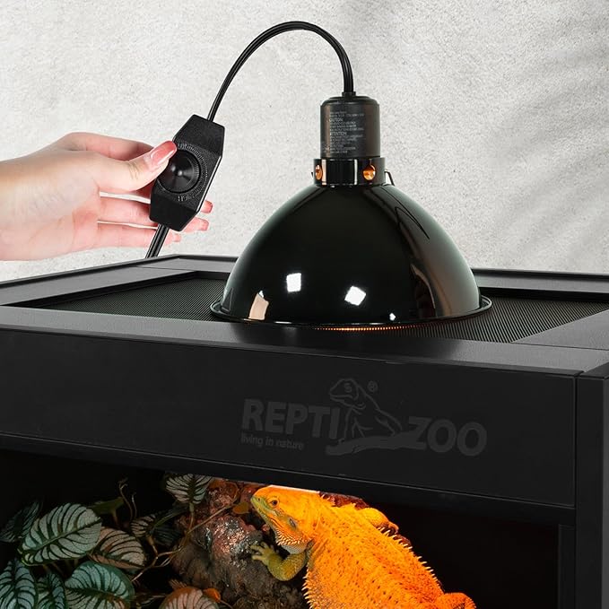 REPTI ZOO Upgrade Reptile Light Fixture with Dimming,8.5 inch Deep Dome Lamp Fixture for Reptile Tank Terrarium, Reptile Heat Lamp Fixture for UVB UVA Bulb Basking Heat Bulb