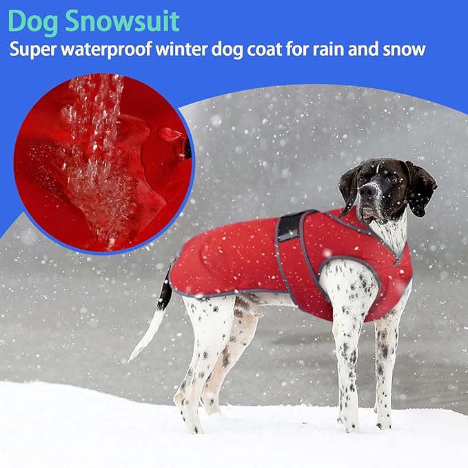 MIGOHI Reflective Waterproof Dog Coat, Medium, Red, Fleece Lined, Stormguard