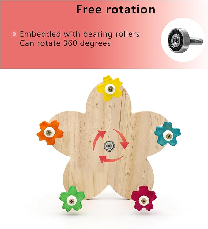 2 Pcs Bird Rotating Perch Toy,Durable Unique Wooden Ferris Wheel Parrot Toys with 5 Perches,Bird Cage Accessories for Parakeet, Cockatiel, Budgerigar,Conures, Lovebirds(Rotating-5cha-2P)