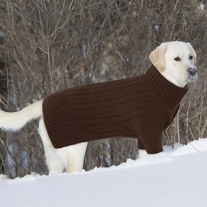XXL Dog Sweaters for Extra Large Dogs, Warm Winter Fall Dog Sweaters for Dog Girls Boys, Turtleneck Dog Knitwear,Doggie Christmas Sweater,Pet Sweatshirt Clothes Outfit Knit Labrador (Brown XXL)