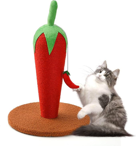 Chili Cat Scratching Post, 17'' Cute and Fun Sisal Cat Scratcher for Indoor Cats and Kittens