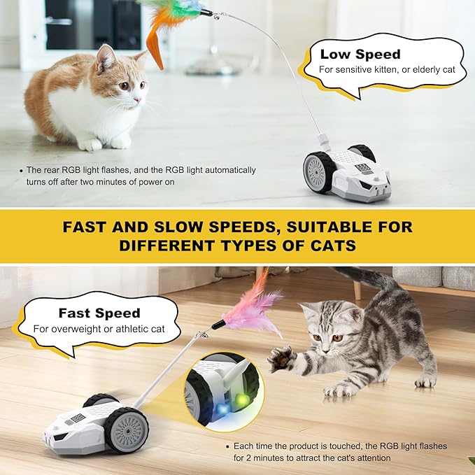 Interactive Cat Toys for Indoor Cats - Smart Moving Electric Mouse with Remote Control, Feather Tail, and Rechargeable Battery - Automatic Play for Bored Kittens & Adult Cats & Daily Exercise