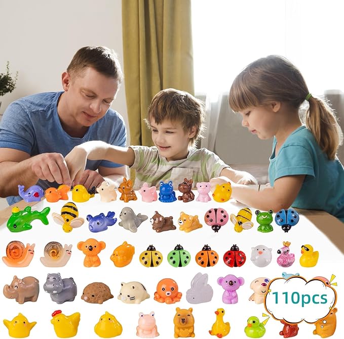110pcs Mini Resin Animals 110 Styles Variety Tiny Animals Figures Miniature Little Small Animal Figurines Bulk for Micro Fairy Garden Landscape Accessories Hide Crafts Decor Aquarium