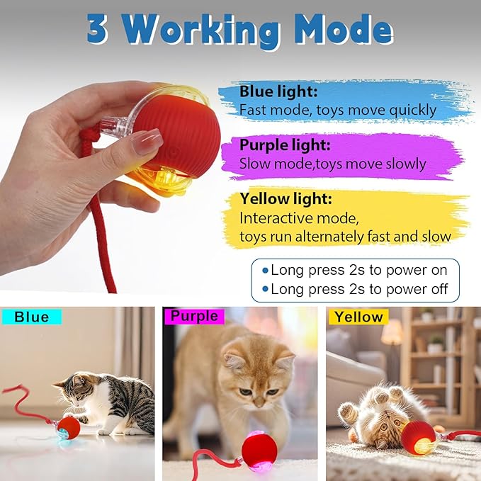 Interactive cat Toys for Indoor Cats, Speedy Tail 3.0 Cat Toy, Motion Activate cat Toy Ball，Automatic Toys for Bored Indoor Cats, Speedy Tail 2.0 Cat Toy, Rechargeabl (Red)
