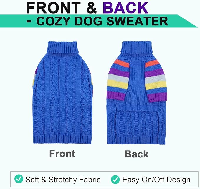 Dog Sweater Thick, Sweaters for Large Size Dogs Comfy, Stretchy Pullover Dog Sweater for Large Doggie, Christmas Dogs Sweaters Unisex, Warm Pet Knitwear Boston Terrier, Frenchie (Blue L)