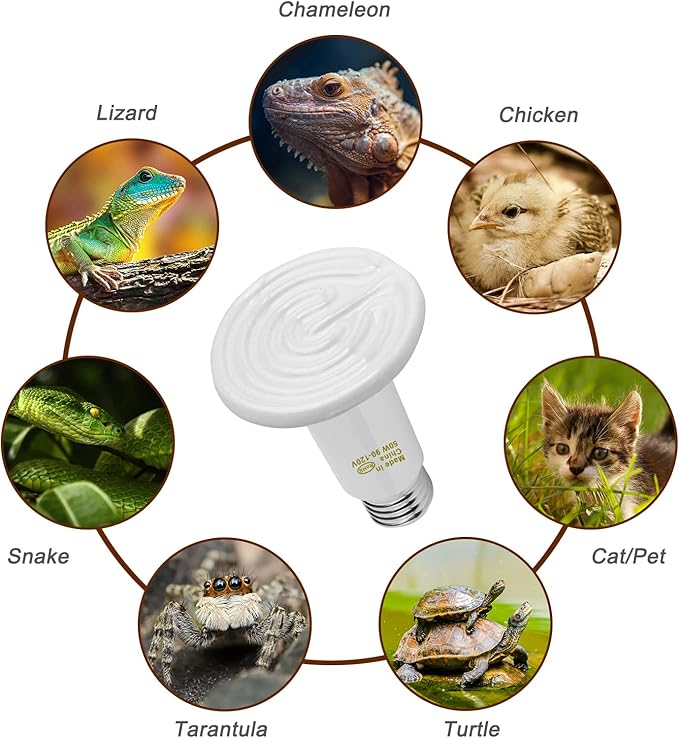 WUHOSTAM 50W 3 Pack Ceramic Heat Lamp, White Infrared Emitter Bulb Infrared Ceramic Heat Lamp for Pet Coop Heater Reptile Chicken Lizard Turtle Brooder, No Harm No Light, ETL Listed