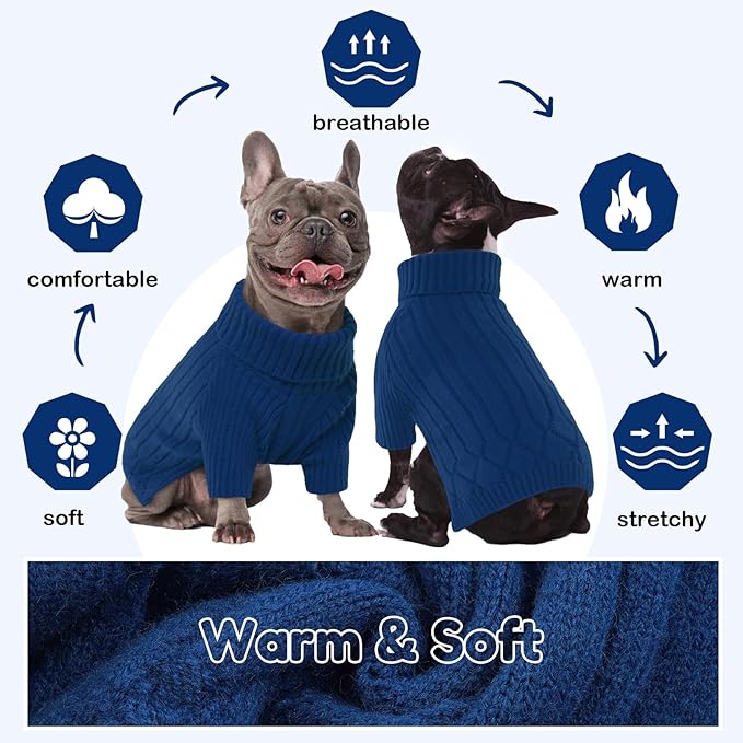 Dog Sweater for Medium Dogs, Warm Winter Fall Dog Sweaters for Dog Girls Boys, Turtleneck Dog Knitwear, Doggie Christmas Sweater, Pet Sweatshirt Clothes Knit French Bulldog, Beagle (Blue M)