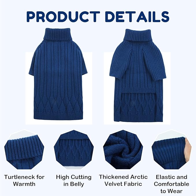 XXXL Dog Sweater for Giant Breed, Warm Winter Fall Dog Sweaters for Dog Girls Boys, Turtleneck Dog Knitwear, Doggie Christmas Sweater, Pet Sweatshirt Clothes Outfit Knit Boxer (Blue XXXL)