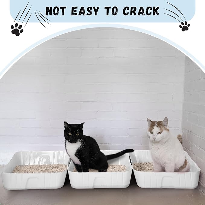 Bokon 25 Pcs Disposable Litter Boxes for Cats Plastic Cat Litter Tray Large Kitten Pan for Kitty Rabbit Guinea Pig Hamster Pets Supplies Travel Home Toilet, 15.7 x 11.8 x 3 Inches(White)
