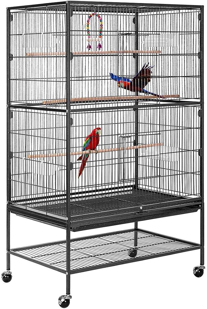 VIVOHOME 53 Inch Wrought Iron Large Bird Cage with Rolling Stand for Parrots Conures Lovebird Cockatiel Parakeets Black