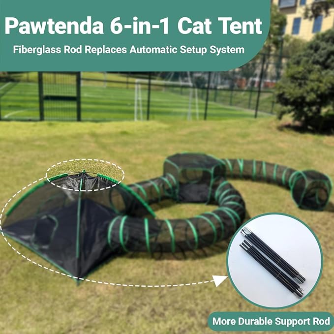 6-in-1 Catio Outdoor Cat Enclosure, Enclosed Cat Playpen Include 3 Tents & 3 Tunnels, Portable Tent for Kitty and Small Animal Within Storage Bag, Support Expansion