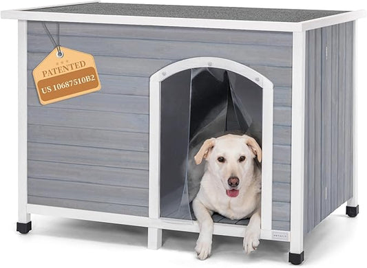 Petsfit 45.3" Dog House Outdoor, No Tools Required Assembly, Folding Dog House Outdoor, Unfold to Use, Dog Houses for Large Dogs Outside (Large, Grey)