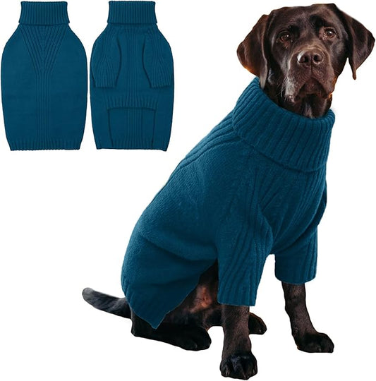 IECOii XXL Dog Sweater,Thermal Knit Big Dog Sweater with Sleeve,Pet Turtleneck Doggy Sweatshirt for Extra Large Dogs Boy Girl,Stretchy Large Dogs Cold Weather Outfit Pitbull Clothes,(Peacock Blue,2XL)