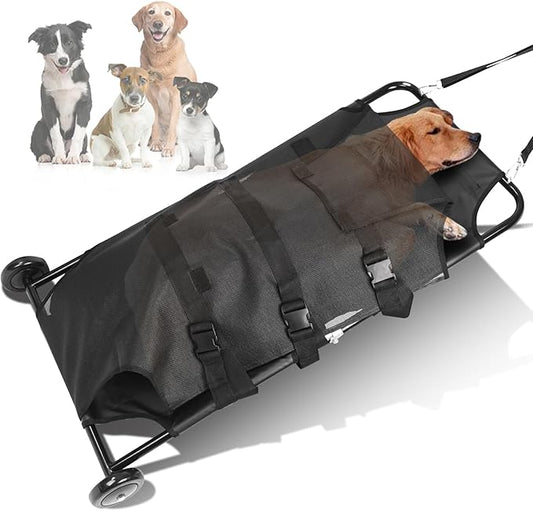 Portable Foldable Dog Stretcher for Large Dogs, 250lbs Capacity with Silent Wheels and Waterproof PVC Mesh, 48"x26" Pet Transport Stretcher for Indoor & Outdoor Use, MDK-A1