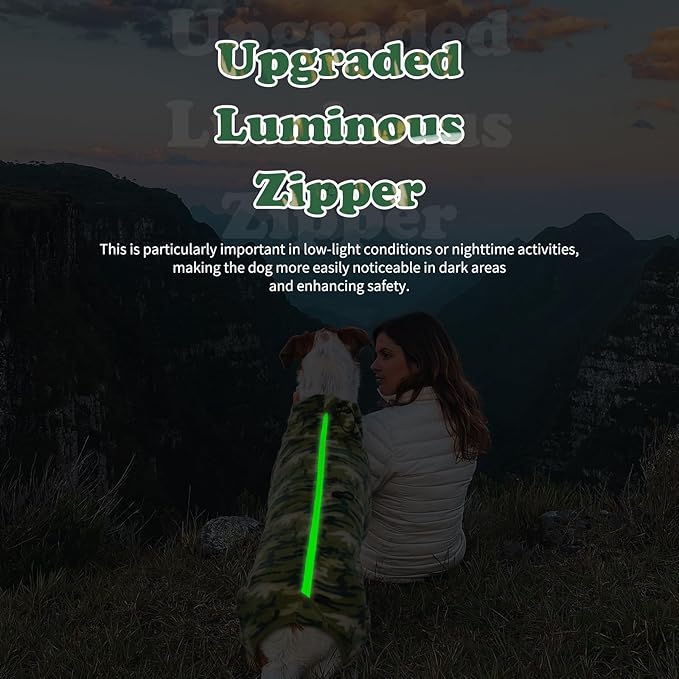 ROZKITCH Dog Winter Coat Soft Fleece Pullover Pajamas, Pet Windproof Warm Cold Weather Jacket Vest with Luminous Zipper, Jumpsuit Apparel Outfit Clothes for Small Medium Large Dog Camo 2XS