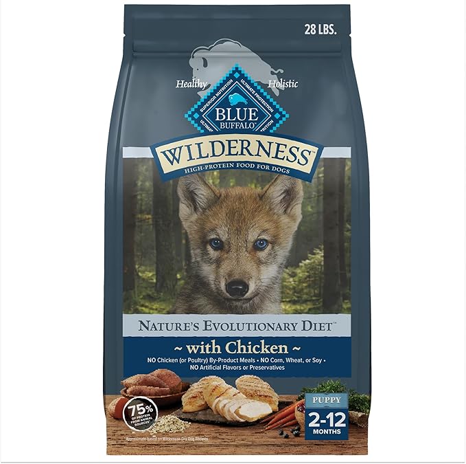 Blue Buffalo Wilderness High-Protein Natural Dry Food for Puppies, Chicken Recipe, 28-lb. Bag