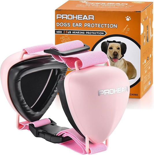 PROHEAR Ungrade GEL Pads Dog Ear Muffs Hearing Protection for Dogs, NRR 28dB for Thunder, Hunting, Tourism,Small - Pink