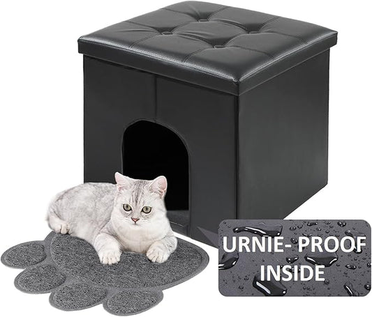 MEEXPAWS Cat Litter Box Enclosure Furniture Hidden, Cat Washroom Bench Storage Cabinet Small 19.7'' x 19.7'' x 19.7''| Dog Proof | Waterproof Inside | Easy Clean | Easy Assembly | Odor Control(Black)