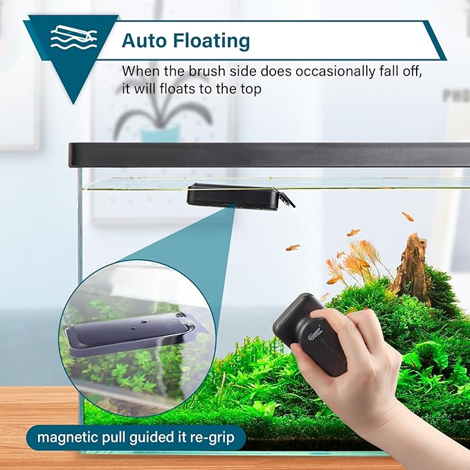 hygger Aquarium Magnetic Glass Clean Tool, Algae Scraper for Fish Tank Cleaning Magnet Floating Design Scrubbing Brush with Two Detachable Blade