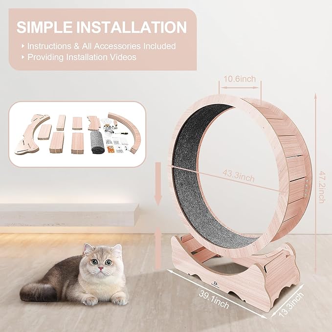 Cat Wheel, 48" XL Large Cats Exercise Running Wheel, Cat Treadmill for Indoor Cats, Pink