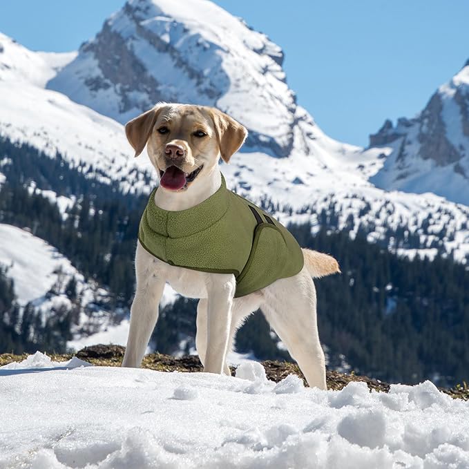 Queenmore Large Dog Sweaters, Soft Fleece Vest Pullover Dog Jacket with Leash Hole, Warm Winter Dogs Clothes Cold Weather Doggy Dachshund Sweater for Large Dogs Cats Boy or Girl (Army Green, L)