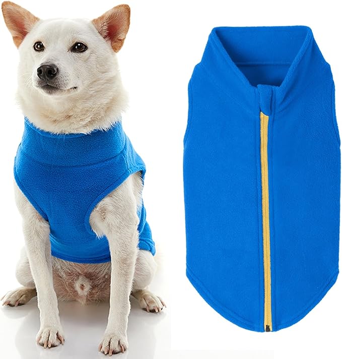 Gooby Zip Up Fleece Dog Sweater - Blue, 3X-Large - Warm Pullover Fleece Step-in Dog Jacket with Dual D Ring Leash for Small to Medium Dogs