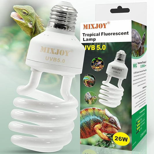 MIXJOY UVB Bulbs for Reptiles 5.0, 26W Tropical UVA UVB Light, Compact Fluorescent UVB Lamp for Reptiles, UVB Light for Chameleons,Turtles and Other Lizards