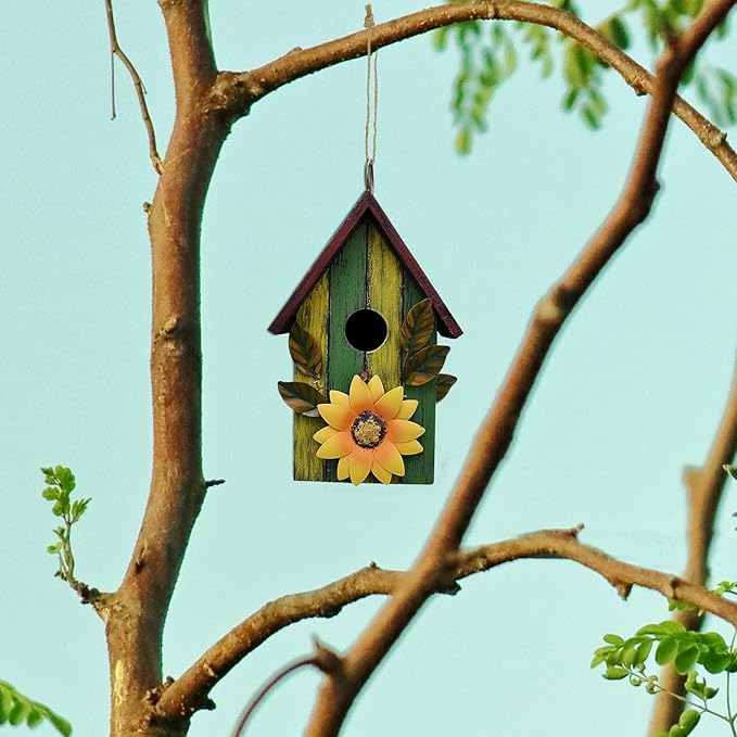 2X Wooden Bird Houses for Outside Garden Patio Decorative Bird Houses Bird Nest Box Spring Outdoor Hanging Bluebird House for Small Bird Finch Cardinal