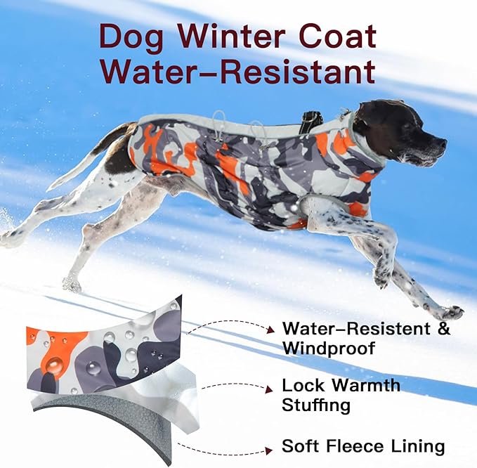 Dog Coat Winter Warm Dog Jackets for Large Dogs Reflective Snowsuit with Harness Fleece Dogs Snow Jacket Waterproof Pet Clothes for Cold Weather