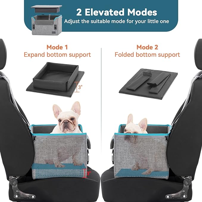 PETSFIT Dog Car Seats for Small Dogs, Patent Safety Buckles Dog Booster Car Seat, Dog Carseat with Safety Belt, Suitable for Small Pets Up to 25lbs (Grey)