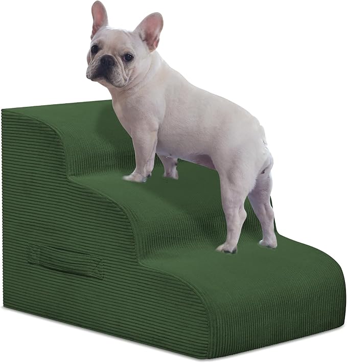 Dog Steps for Small Dogs, 3-Step Pet Ramp Stairs for High Beds and Sofa, Non-Slip Pet Stairs for Small Dogs and Cats, Removable and Easy to Clean Cover, Green