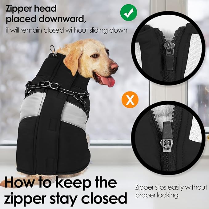 AOFITEE Dog Coat, Large Dog Jacket, Dogs Coat with Harness Built in, Reflective Waterproof Dogs Jackets Winter with Furry Collar, Warm Polar Fleece Pet Sweater Snowsuit for Doberman, Great Dane, XXL