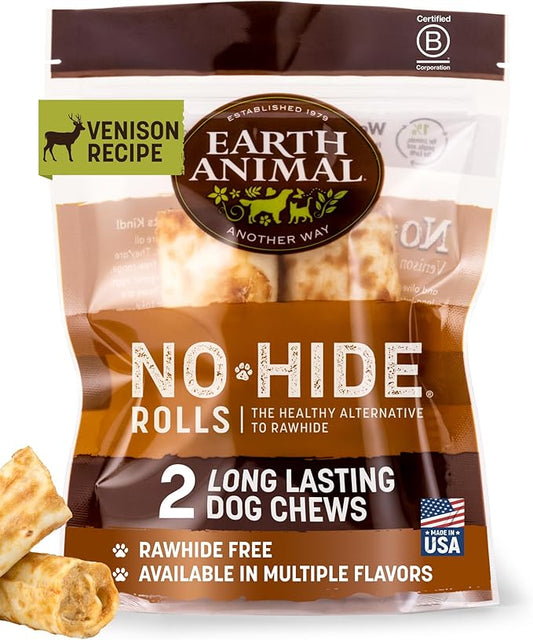 Earth Animal No Hide Small Long Lasting Dog Chew Rolls, Venison - 2 Count