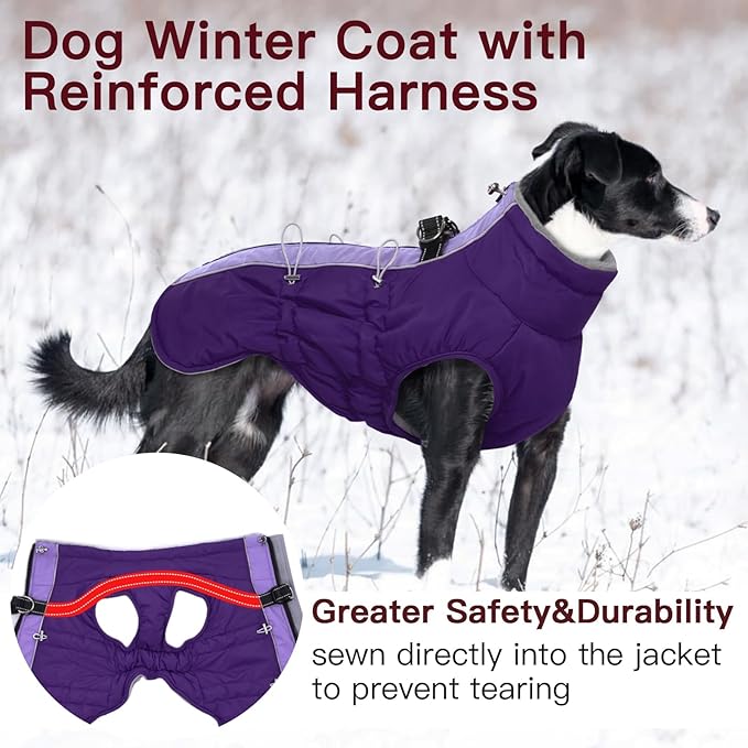 Dog Coat Winter Warm Dog Jackets for Medium Dogs Reflective Snowsuit with Harness Fleece Dogs Snow Jacket Vest Waterproof Pet Clothes for Cold Weather