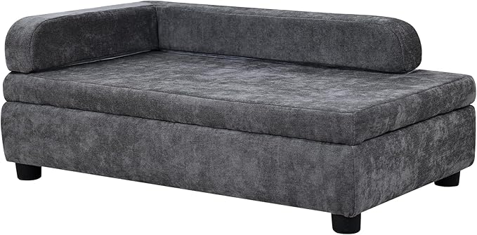 AFBKSS&BB Pet Sofa with Hidden Storage for Puppy and Cat,Linen Fabric Dog Sofa,Cat Couch with Wooden Frame (Grey)