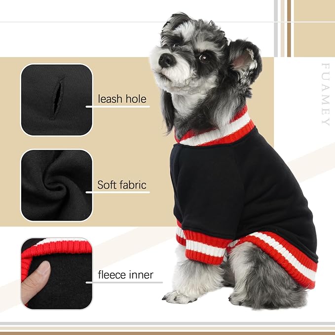 FUAMEY Dog Pullover Sweatshirt, Warm Winter Dog Sweater Thick Fleece Doggie Boy/Girl Outfit, Small & Medium Sizes, Black XL