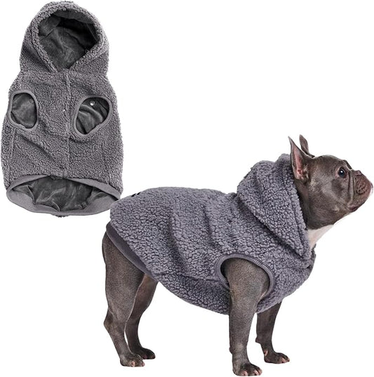 Spark Paws Teddy Dog Sweater, Sherpa Jacket Vest with Warm Fleece Lining, Winter Coat Suitable for Small Medium Large XL XXL Breeds - Grey - XL