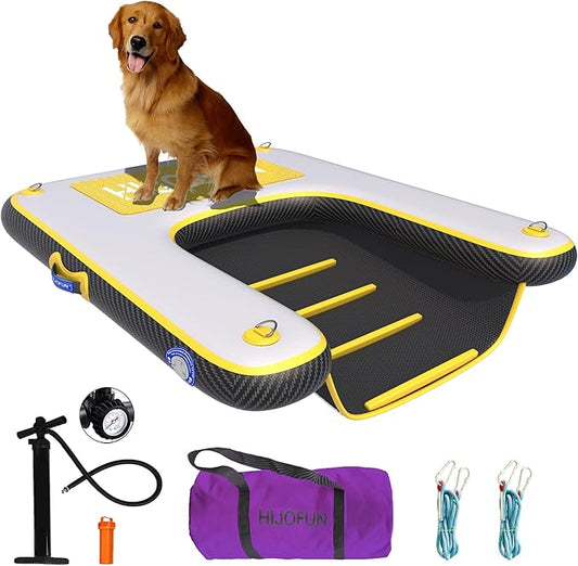 Inflatable Dog Water Ramp with Non-Slip Steps & D-Rings–220 lbs Capacity,55"x39.4"x4", Portable Floating Ladder for Pool, Boat, Lake – Yellow