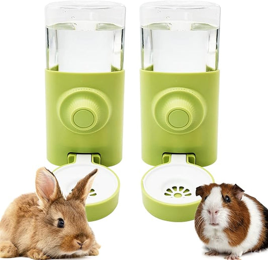 Fhiny Rabbit Water Bottle No Drip, 2 PCS Hanging Guinea Pig Water Dispenser 600ml Small Animal Gravity Automatic Water Feeder for Bunny Guinea Pigs Chinchillas Hedgehogs Ferrets Squirrels (Green)