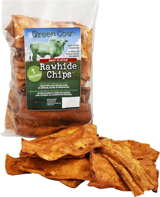 Chips Beef Flavor 1-Pound Bag - Premium Large Dog Rawhide Chews - Ideal for Agressive Chewers Dog Rawhide Treats - Durable Rawhide Bones for Large Dogs