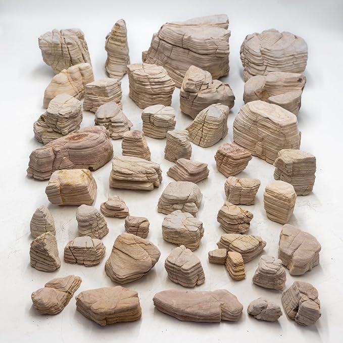 Natural Aquarium Rocks PH Neutral Stone 2-7inch Fish Rocks 10LB Pagoda Rocks for Aquariums, Landscaping Model,Tank Decoration,Amphibian Enclosures-6-7Pcs