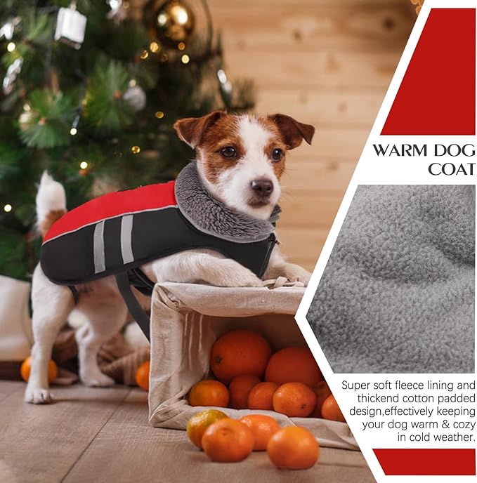 QBLEEV Warm Dog Coat Reflective Dog Winter Jacket, Waterproof Windproof Dog Turtleneck Clothes for Cold Weather Thicken Fleece Pet Dog Snowsuit Christmas Dog Vest Apparel for Small Medium Large Dogs S