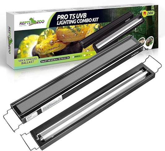 REPTI ZOO UVB Reptile Light, New Version T5 HO UVB Lighting Combo Kit, Reptile Terrarium Hood with 5.0 UVB Tube Bulb, Reptile Light Fixture 24W-22Inch